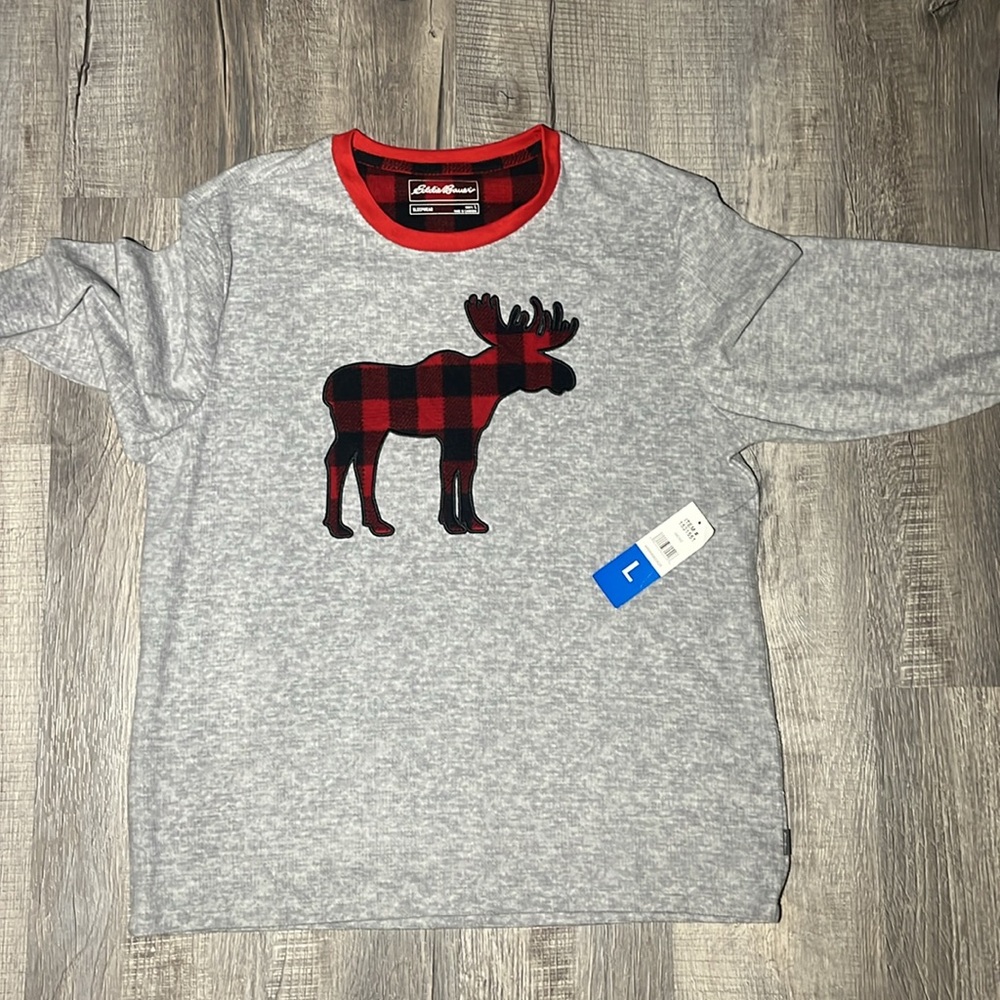 Eddie Bauer Men’s Moose Plaid Pajama Top - Size L Gray Red
